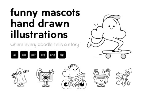 Funny Mascots Doodles Set