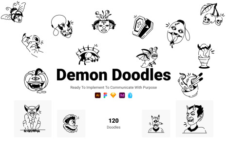 Demon Doodle Icon Collection