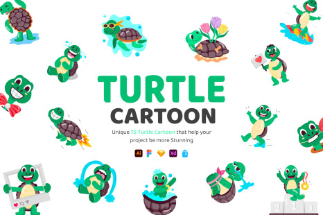 Turtle Cartoon Stickers Set