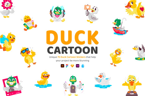 Duck Cartoon Stickers Set