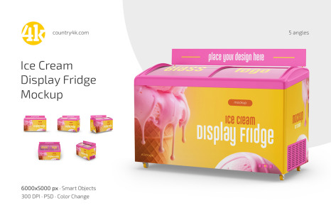 Ice Cream Display Fridge Mockup Set