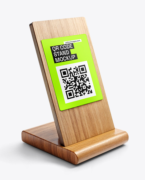 Wooden QR Code Scan Stand Mockup