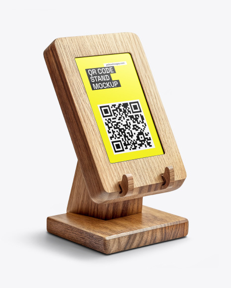 Wooden QR Code Scan Stand Mockup