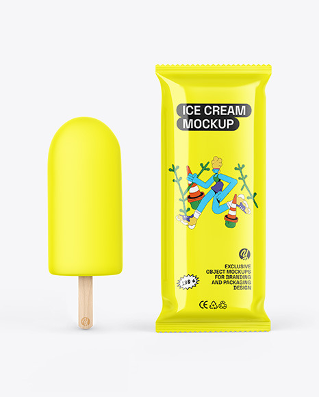 Glossy Flow Pack W/ Ice Cream Mockup