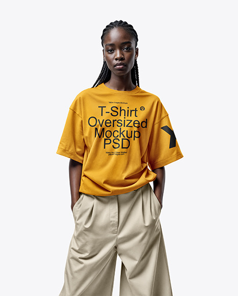 Young Woman Wearing an Oversize T-Shirt and Flare Pants Mockup