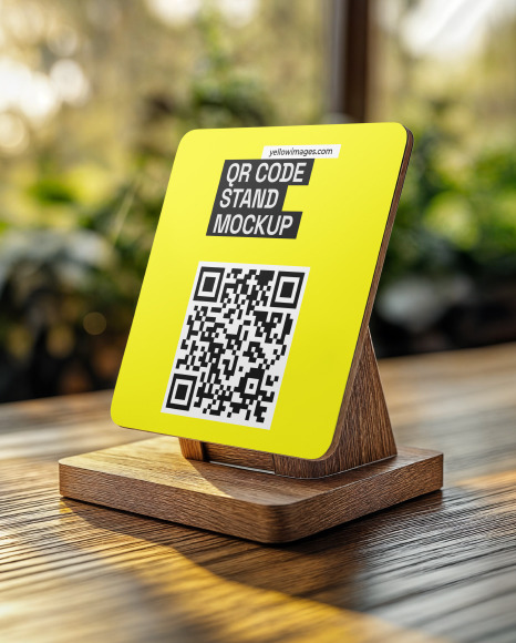 Wooden QR Code Scan Stand Mockup