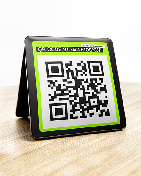Black QR Code Scan Stand on Desk Mockup
