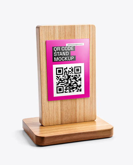 Wooden QR Code Scan Stand Mockup