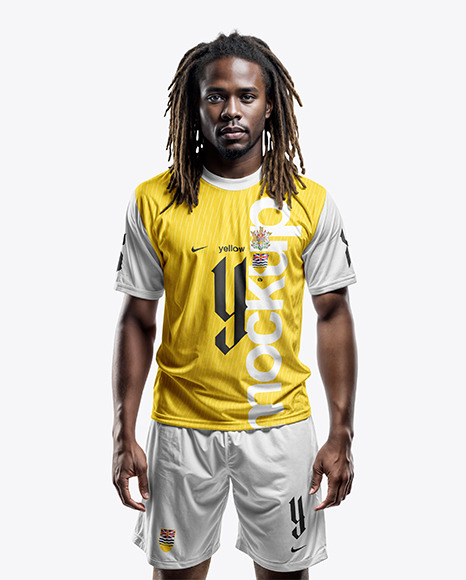 A Soccer Player with Dreadlocks Wearing a Crew Neck Jersey and Shorts Mockup