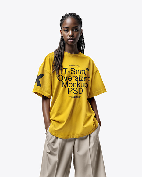 Young Woman with Dreadlocks Wearing a T-Shirt and Flared Pants mockup