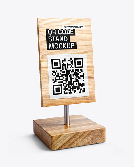 Wooden QR Code Scan Stand with Metal Leg Mockup