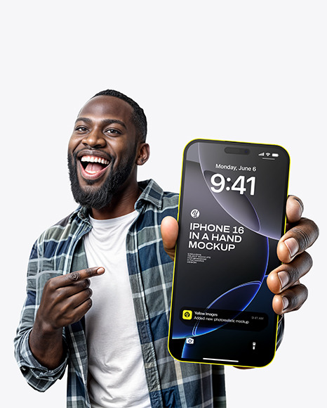 Black Guy Holding Big Iphone in a Hand Mockup