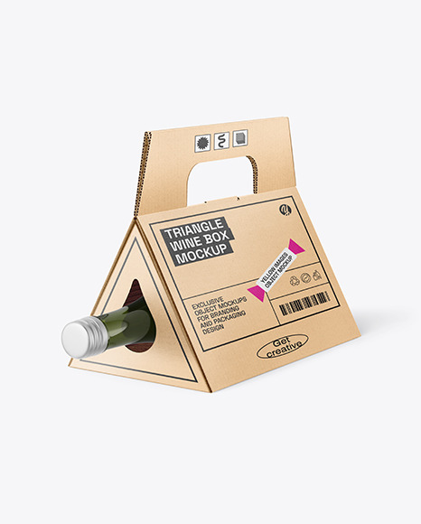 Triangular Corrugated Box with Wine Bottle Mockup