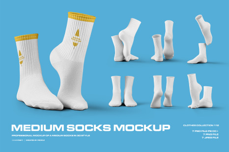 7 Mockups Medium Socks in the 3D Style