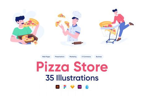 Pizza Vector Illustration Set