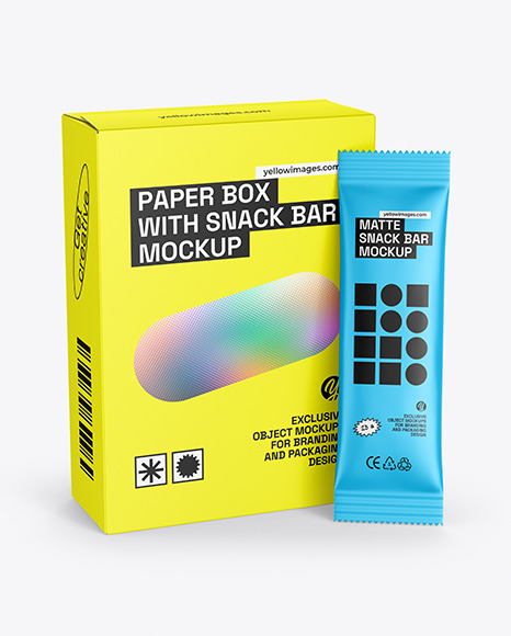 Paper Box With Matte Snack Bar Mockup