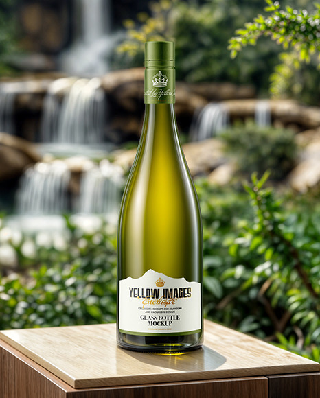White Wine Bottle on a Wooden Pedestal Mockup