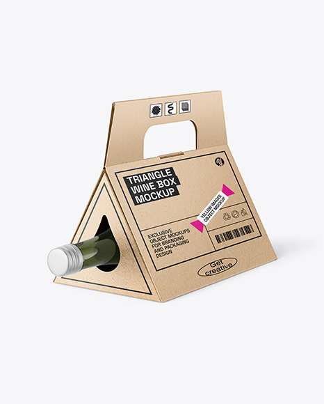 Triangular Kraft Box with Wine Bottle Mockup