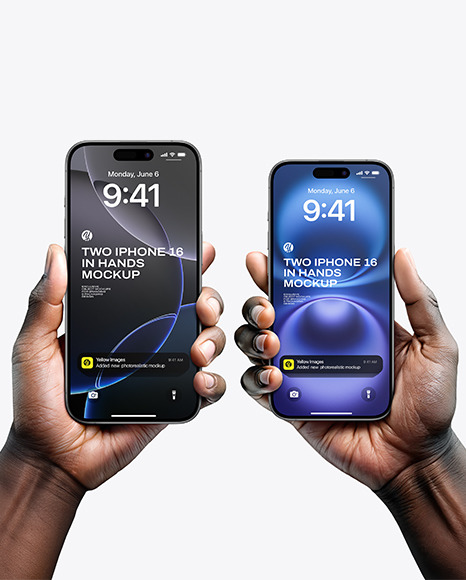 Two Iphone 16 in Hands Mockup