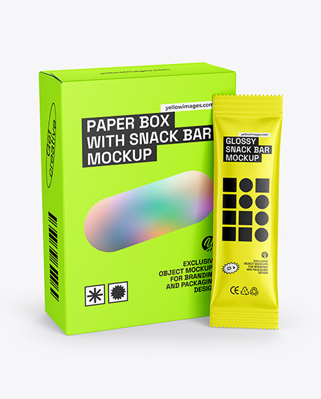 Paper Box With Glossy Snack Bar Mockup