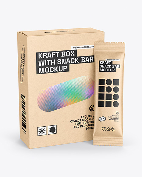 Kraft Box With Kraft Snack Bar Mockup