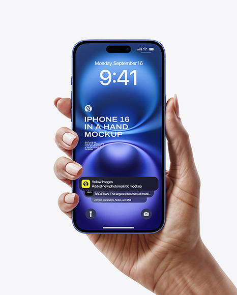 iPhone 16 Ultramarine in a Hand Mockup