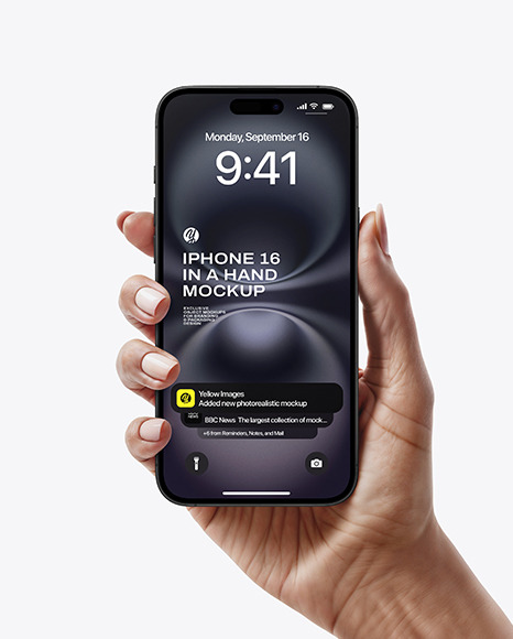 iPhone 16 Black in a Hand Mockup