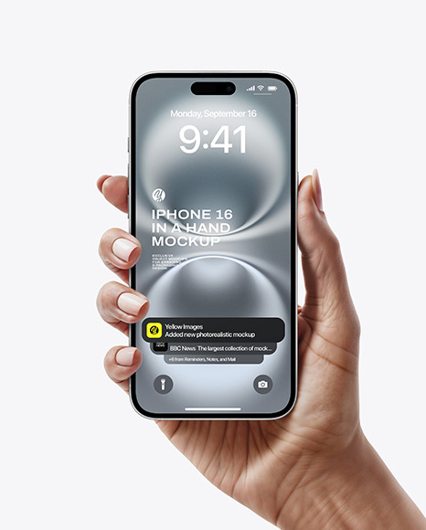 iPhone 16 White in a Hand Mockup