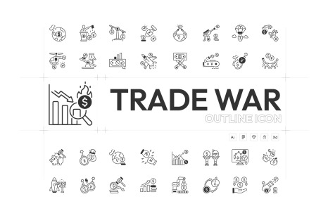 Linear Trade War Icon Set