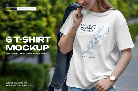 6 Mockups T-Shirt on a Girl on the Walk