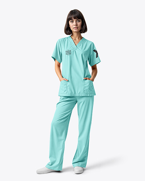 A Woman with Bob Haircut Wearing a Medical Uniform Mockup