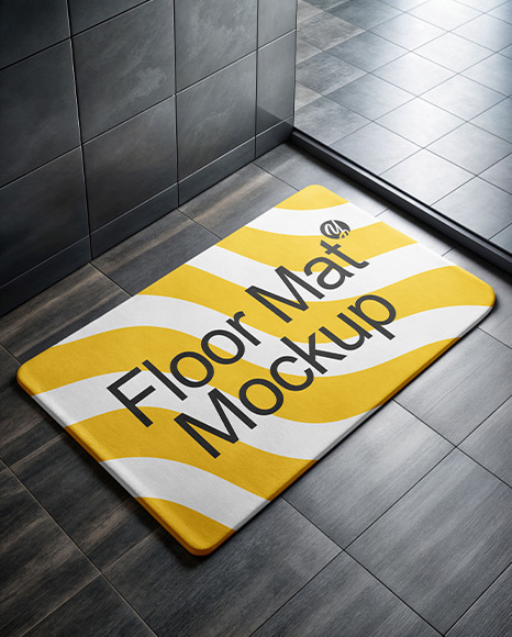 Rectangular Bath Mat on Black Tiles Mockup