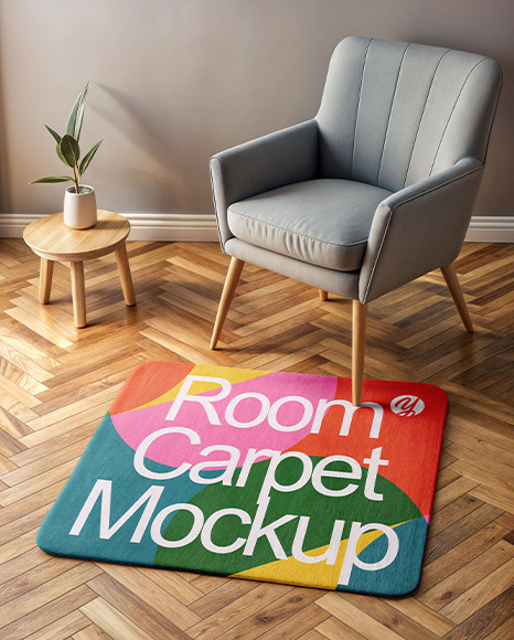 Rectangular Floor Mat with Armchair Mockup