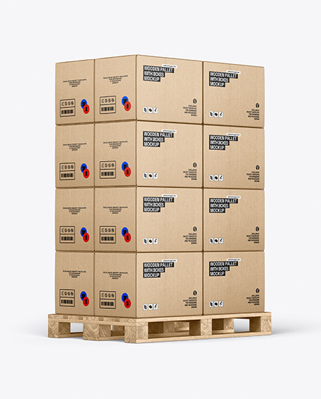 Wooden Pallet With Kraft Boxes Mockup