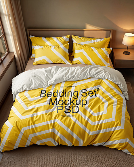 Double Bed with Cotton Bedding Set Mockup