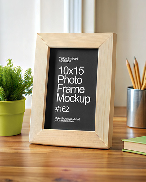 Wooden Photo Frame on a Table Mockup