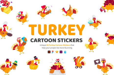 Turkey Cartoon Stickers Set