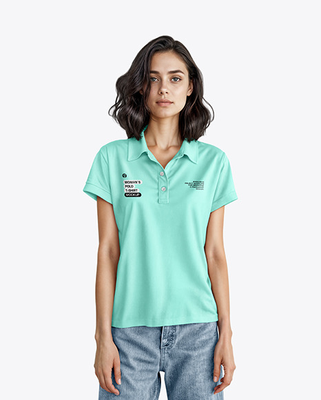 Woman Wearing a Polo Shirt and Wide Jeans Mockup