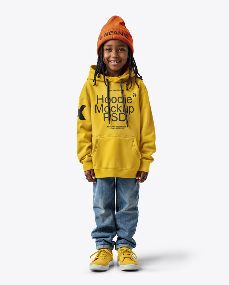 A Black Boy Wearing an Oversize Hoodie and Beanie Hat Mockup