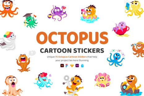 Octopus Cartoon Stickers