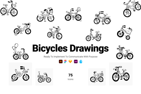 Bicycles Drawing Icons