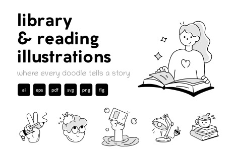 Library and Reading Doodles
