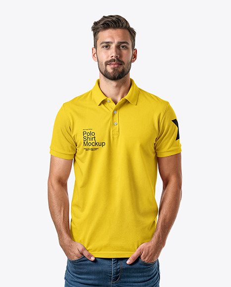 A Man Wearing a Polo Shirt and Jeans Mockup