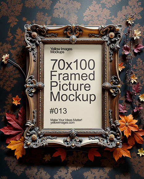 Picture in a Halloween Themed Antique Frame with Leaves Mockup