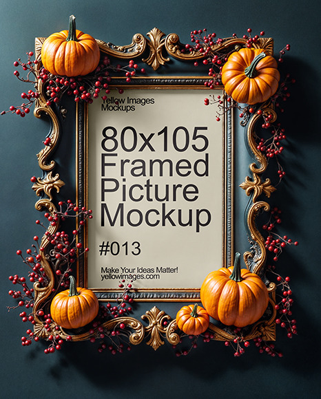Picture in a Halloween Themed Frame with Berries on Branches Mockup
