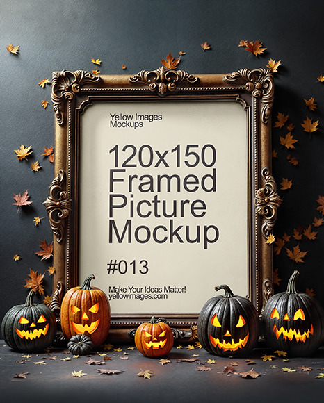 Picture in a Halloween Themed Frame with Pumpkins Mockup