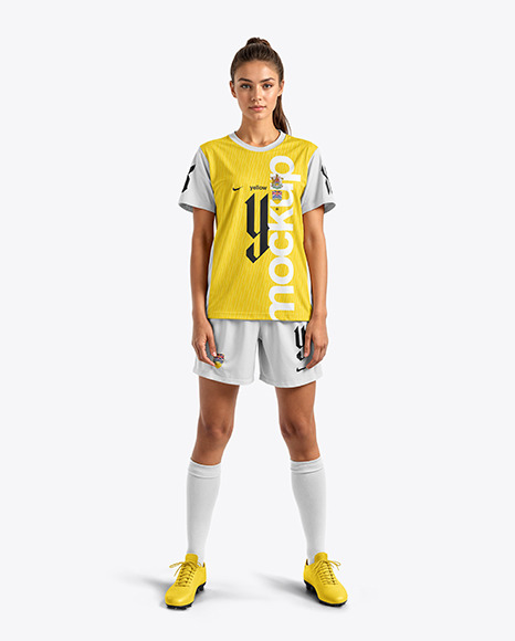 A Woman Wearing a Full Soccer Kit Mockup
