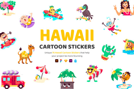 Hawaii Cartoon Stickers