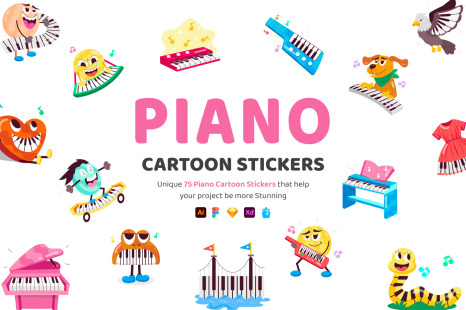 Piano Cartoon Stickers Set