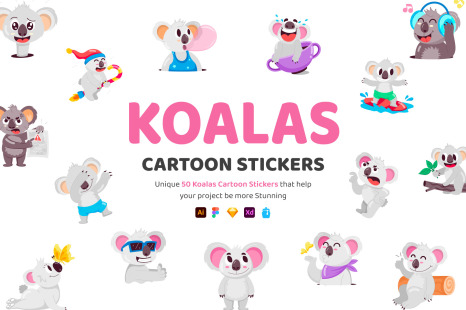 Koala Bear Cartoon Stickers
